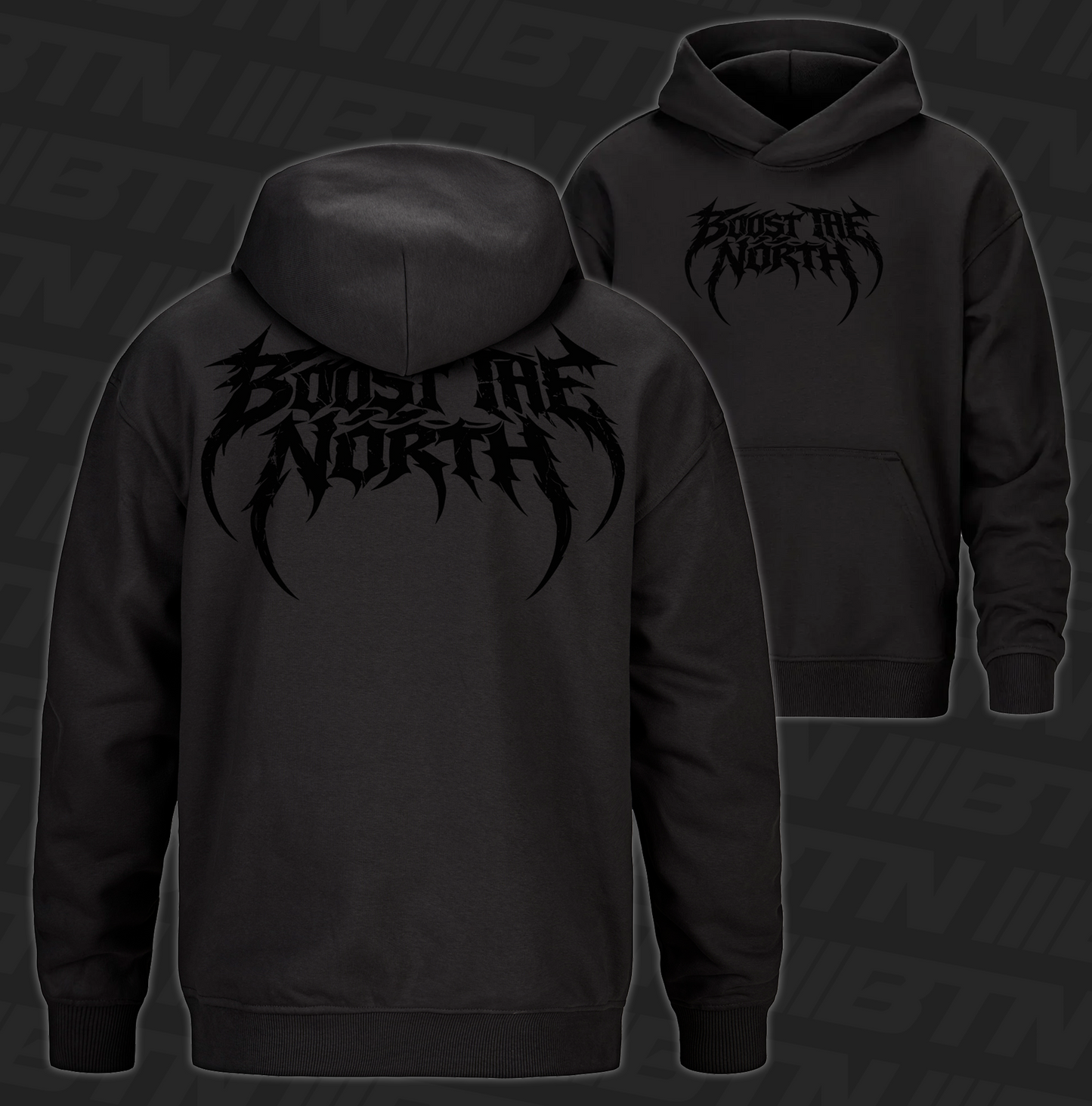 BTN Grunge Heavyweight Hoodie Black on Black