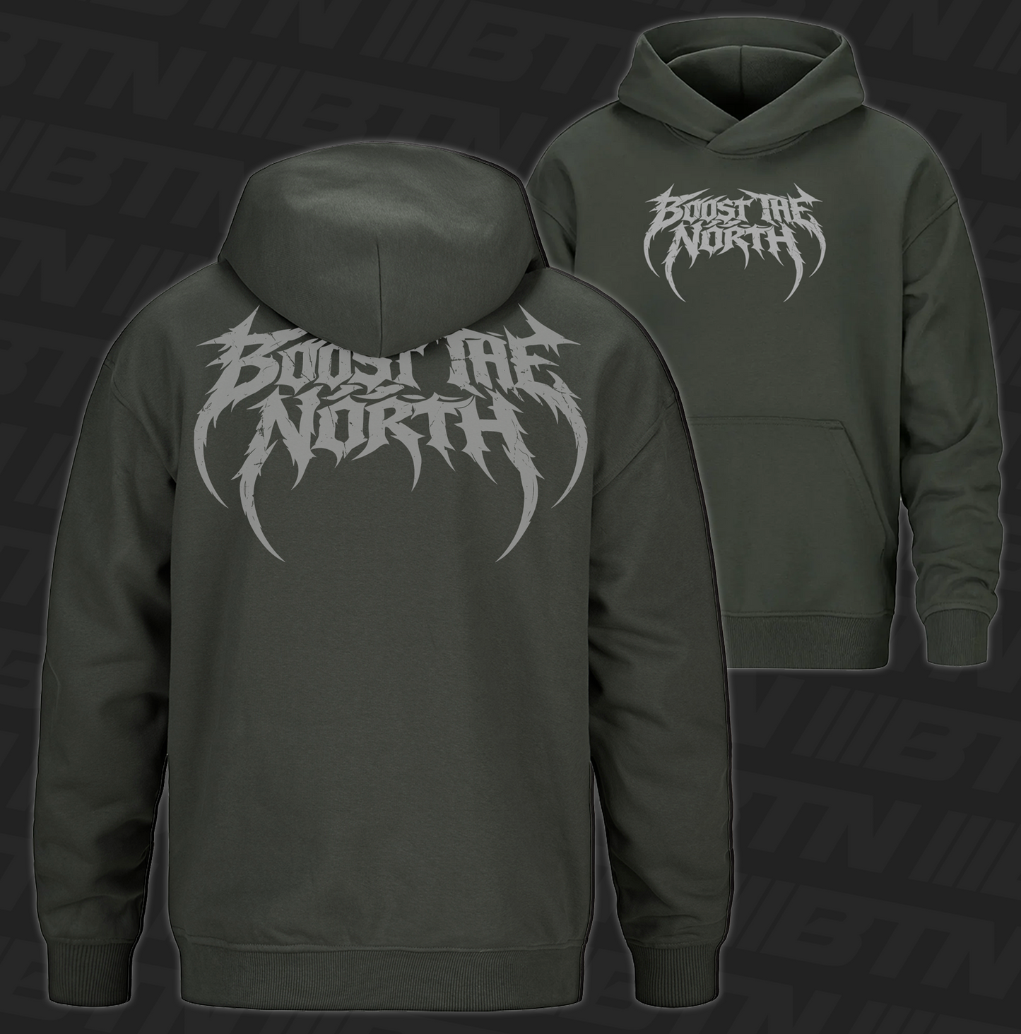 BTN Grunge Heavyweight Hoodie Grey on Green