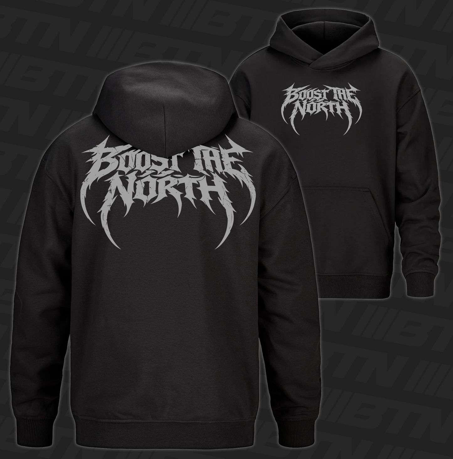 BTN Grunge Heavyweight Hoodie Grey on Black