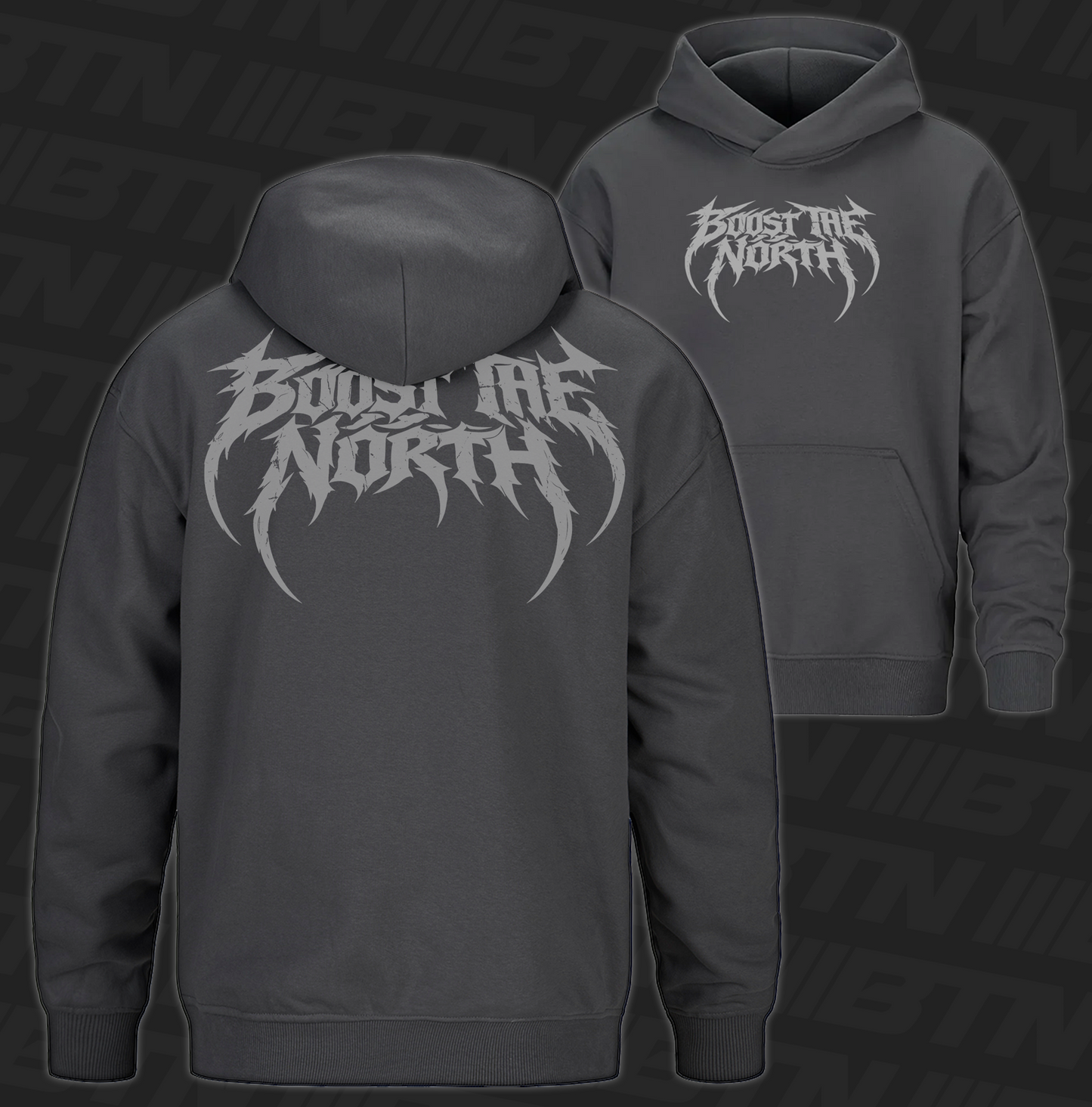 BTN Grunge Heavyweight Hoodie Grey on Charcoal