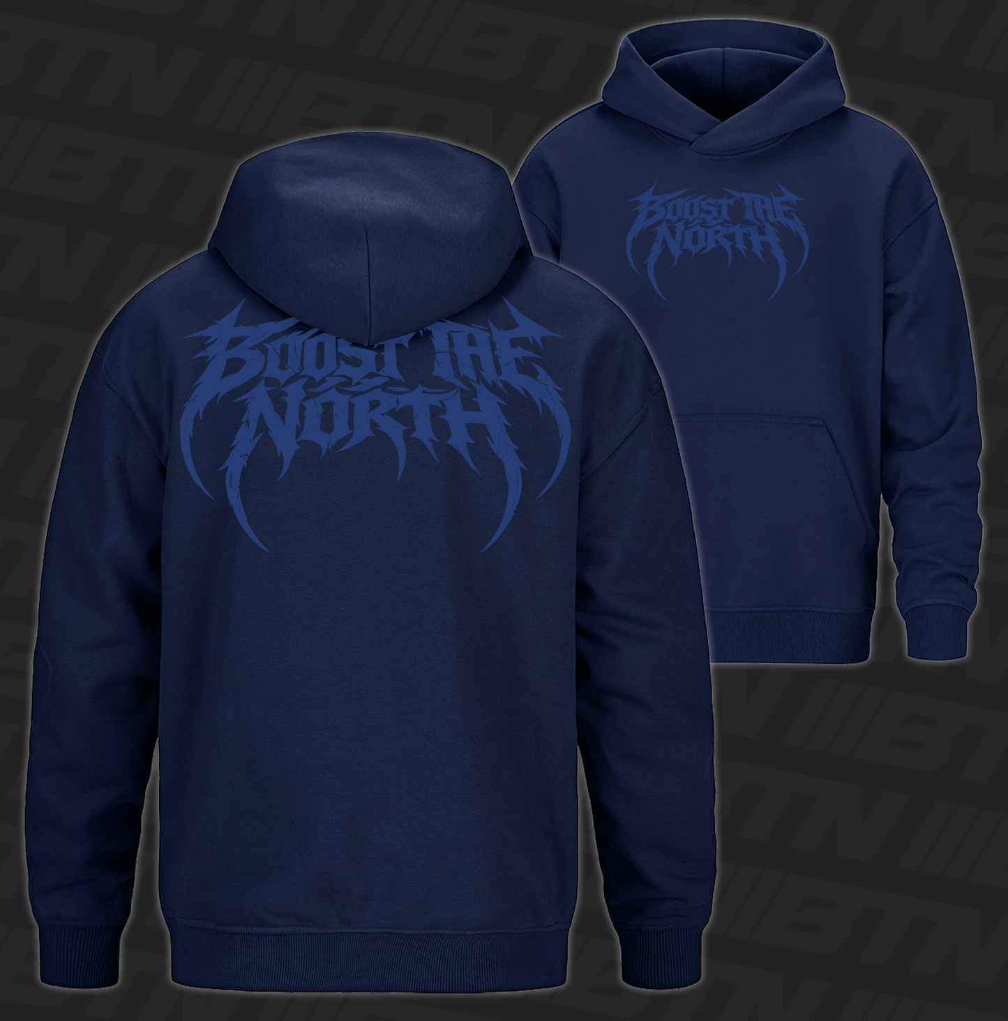 BTN Grunge Heavyweight Hoodie Navy on Navy
