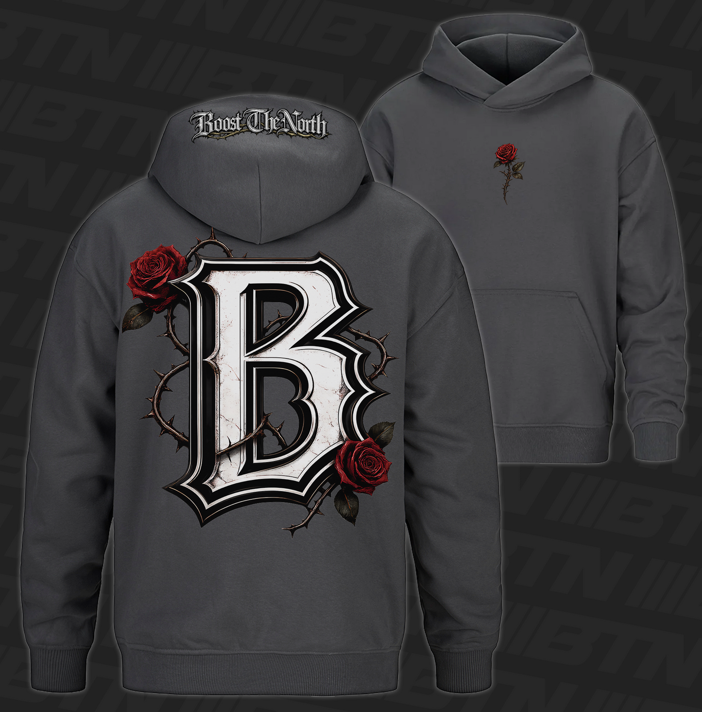 BTN Thorns & Roses Heavyweight Hoodie Charcoal