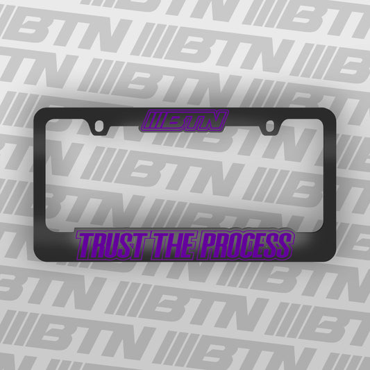 Trust The Process Licence Plate Frame Purple Chrome